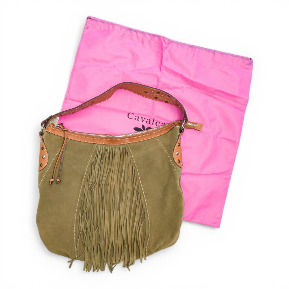 Cavalcanti Italian Olive Suede & Leather Fringe Hobo – Made in Italy - Picture 2 of 13